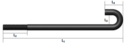 Ancla De Acero Tipo J Para Concreto, Rosca: ¾"-16 HPP, L1: 130 cm, L2: 15 cm, L3: 15 cm, L4: 15 cm, METAX.